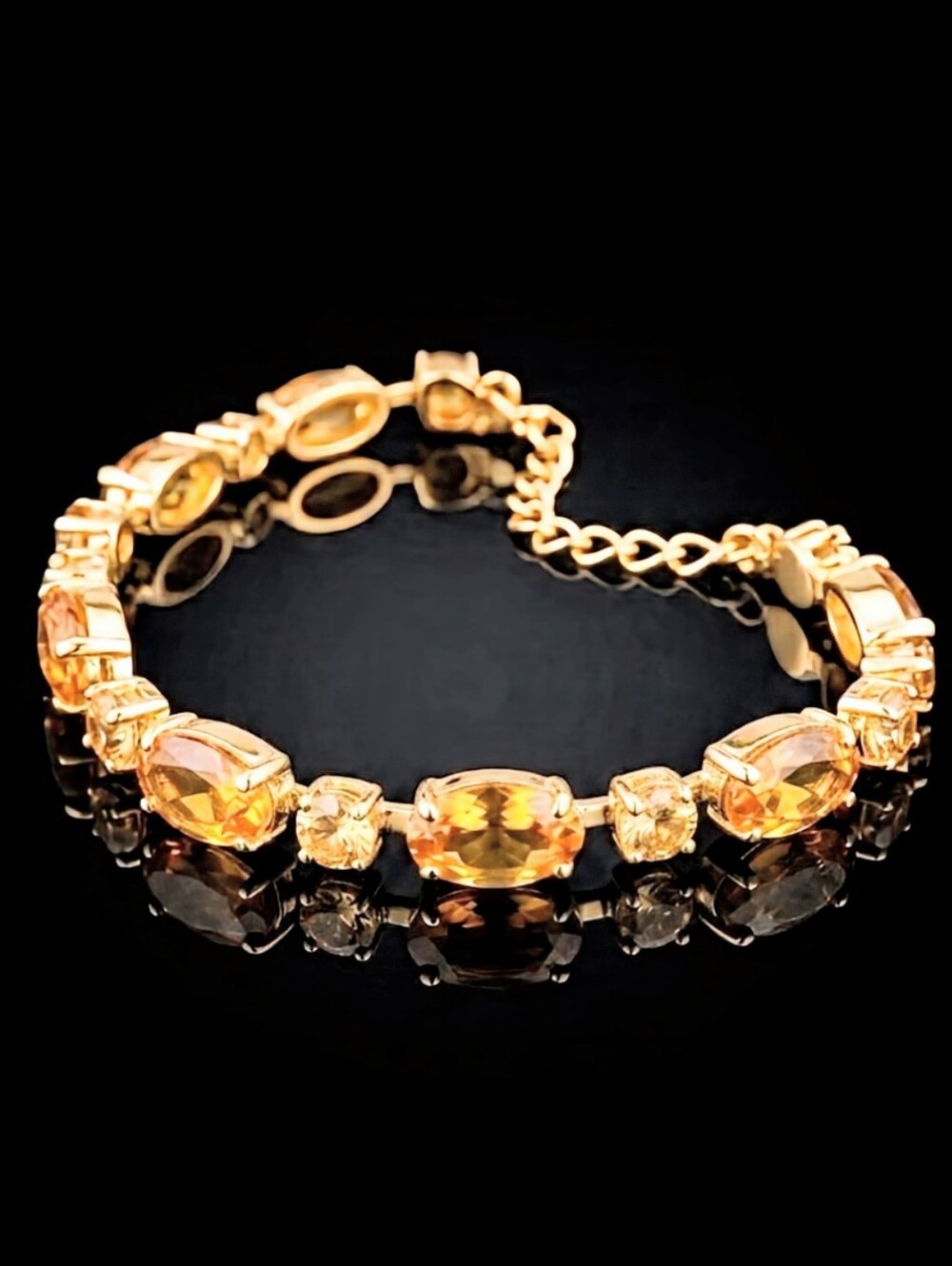 Natural Yellow Citrine 21.7 Total Carats In Classic Gold Plated Tennis Bracelet